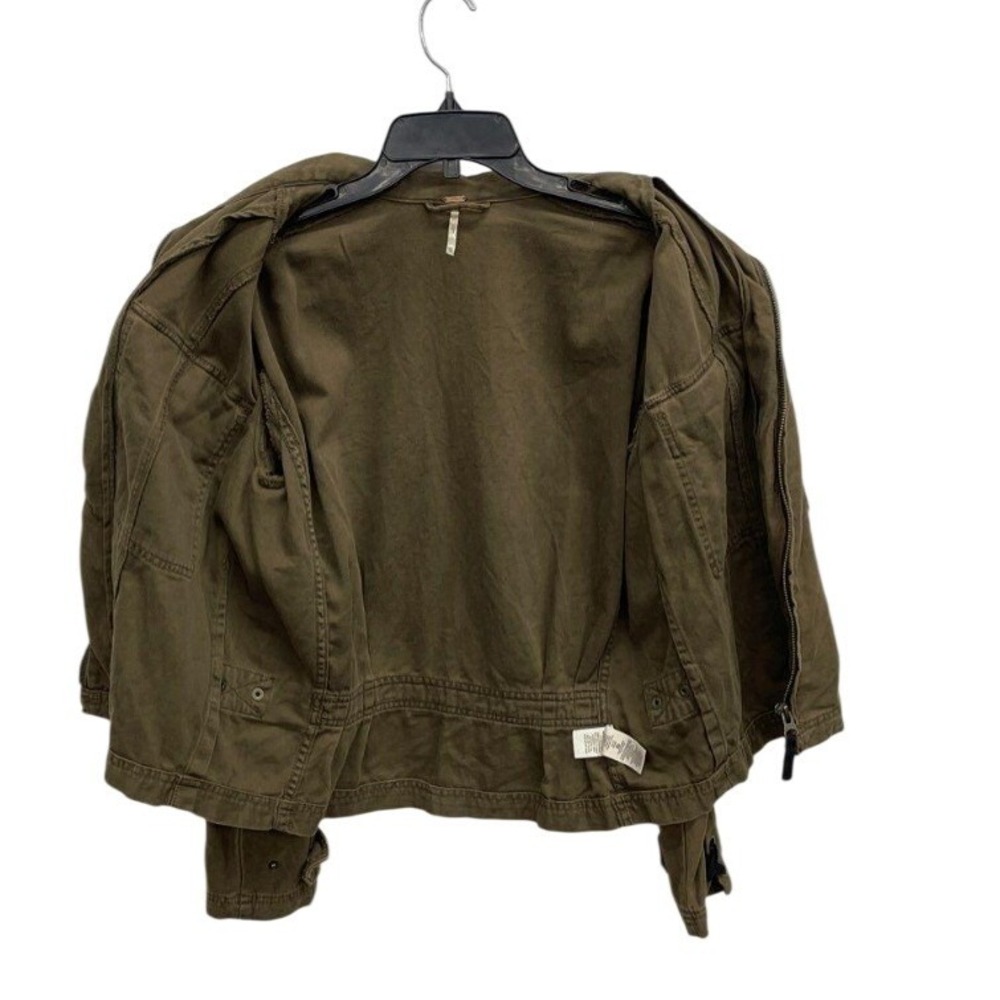Free People Olive Green Lace Up Sleeve Utility Jacket Cotton XS Boho Military - Picture 3 of 5